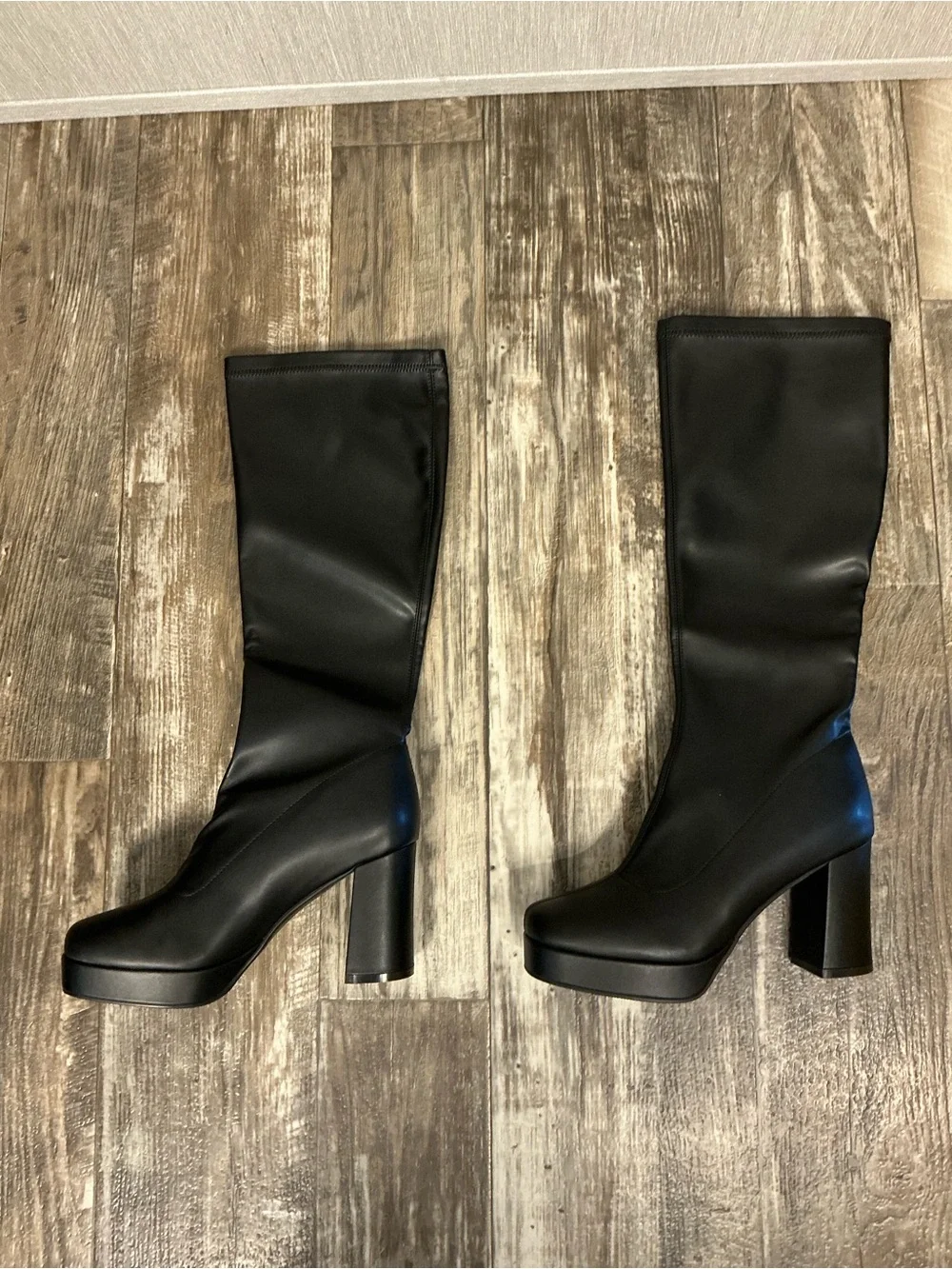 Women's Black Over-the-Knee Platform Block Heel Boots Size 42= US 9-9.5